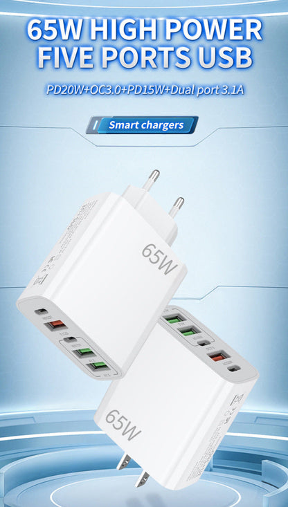 Limited Time Offer🚨 NOWORDUP® GaN 65W Intelligent Charger (3*USB-C +2*PD Type C) - Only 50 in stock available!